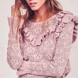 NWOT LOVE SHACK FANCY NATALIE PINK RUFFLE SWEATER